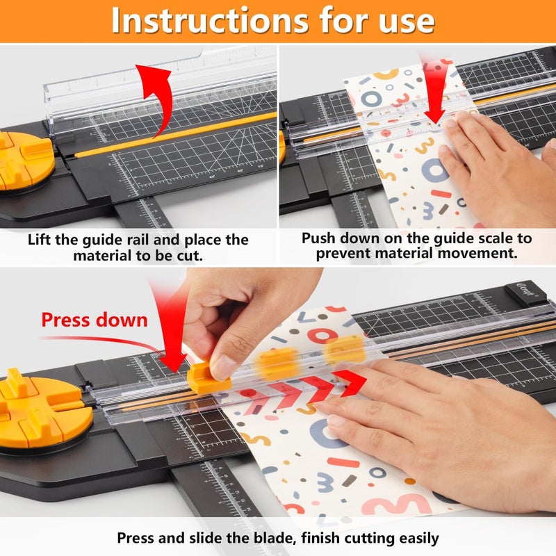 ecraft 4-in-1 Paper Cutter - 12" Paper Trimmer Multi-Function Scrapbooking Tool with Straight, Wave, Perforated & Creasing Blades for Craft Paper,Cardstock, Coupon, Label, Photo,Postcard (Black) - Image 5